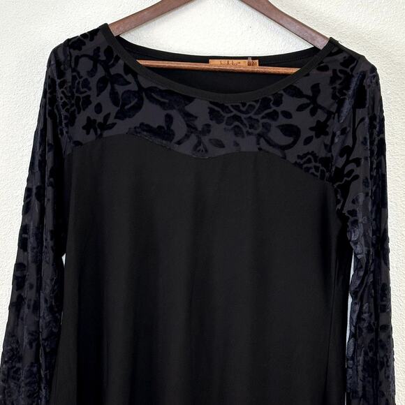 BELLDINI Black Velvet Burnout Tunic Size M Whimsygoth Witchy Twee Classic Chic - Picture 2 of 11